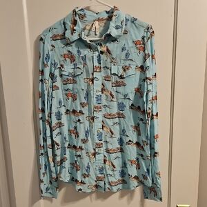 Roper Light Blue Western Print Shirt. Size M.